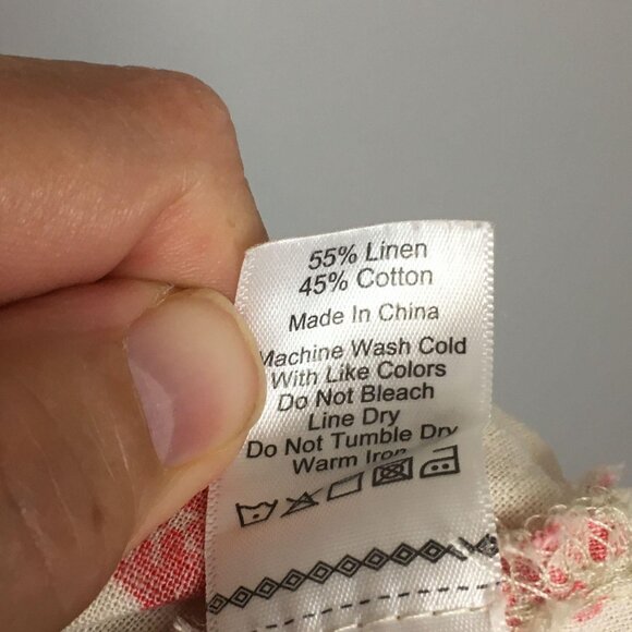 Paradise Shores Womens LINEN Blend Tunic Top M Pink Ivory PINEAPPLE Button Up - Picture 8 of 11